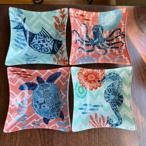 4 Prima Glass Candy Trinket Dishes Sea Life Turtle Sea Horse Fish Octopus